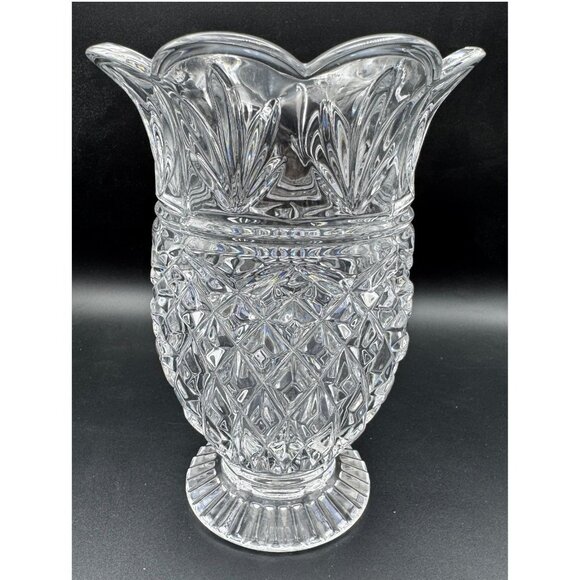 Marquis By Waterford Lead Crystal Pineapple Vase Scalloped Rim Diamond-Cut Vtg - Picture 5 of 11